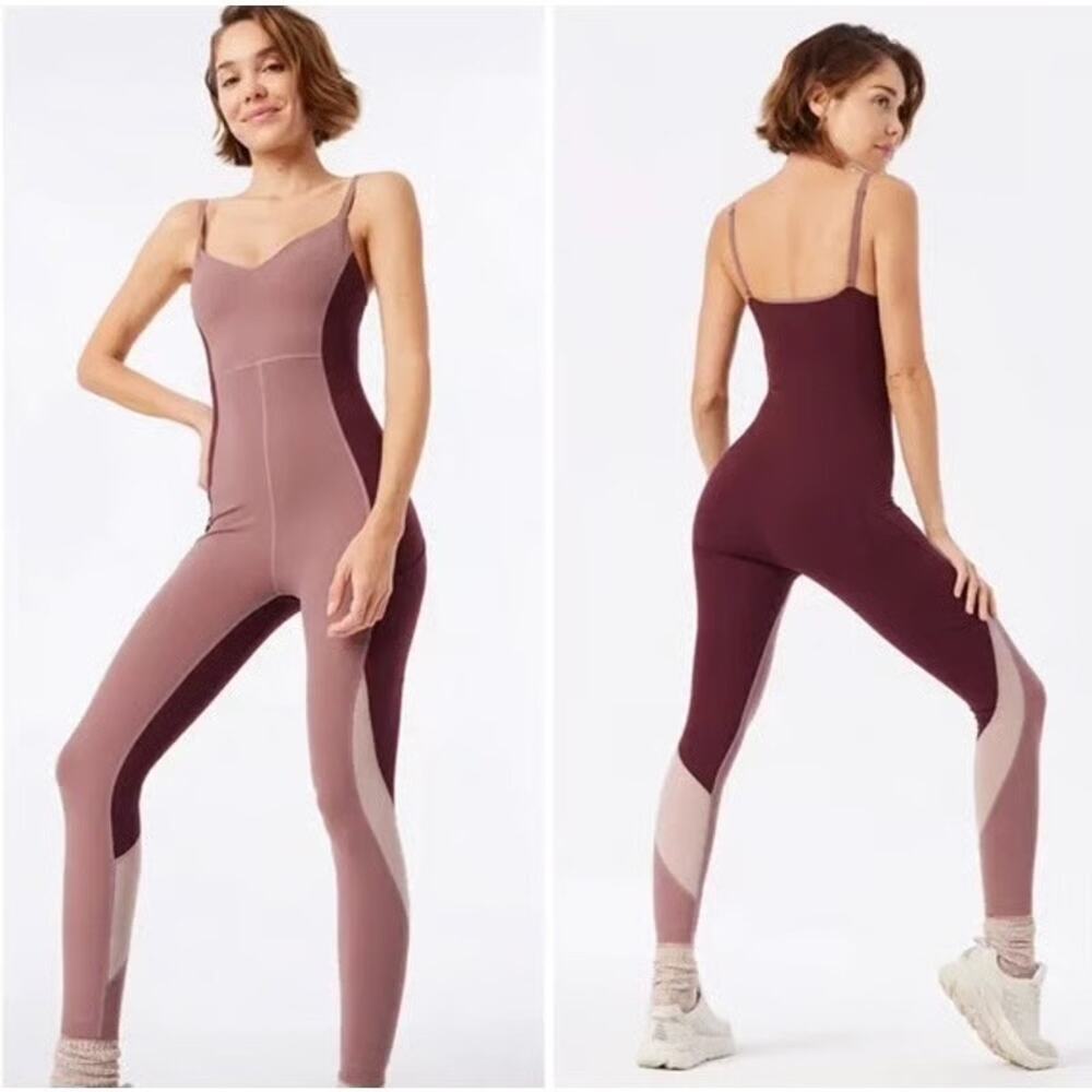 Outdoor Voices Superform Zoom Full Length‎ Bodysuit Jumpsuit Deep Taupe Pink M